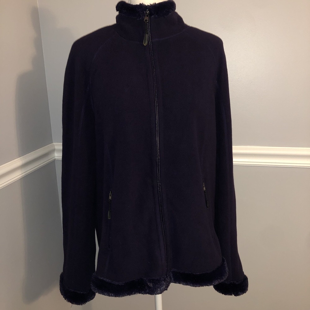 New Green Tea Jacket Women's Size XL Fleece Faux Fur Zip Pockets Purple